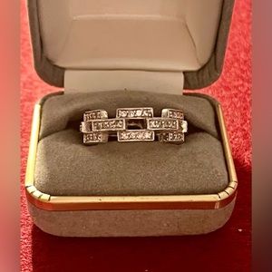 Sterling Silver & Swarovski Crystal Paper Clip Rectangular Chain Link Ri…